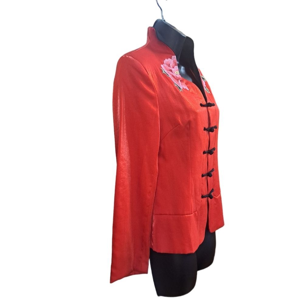 Beautiful Red Floral Asian Jacket Blazer By Bo Xi Hua Fu Women's Size L - Picture 6 of 14